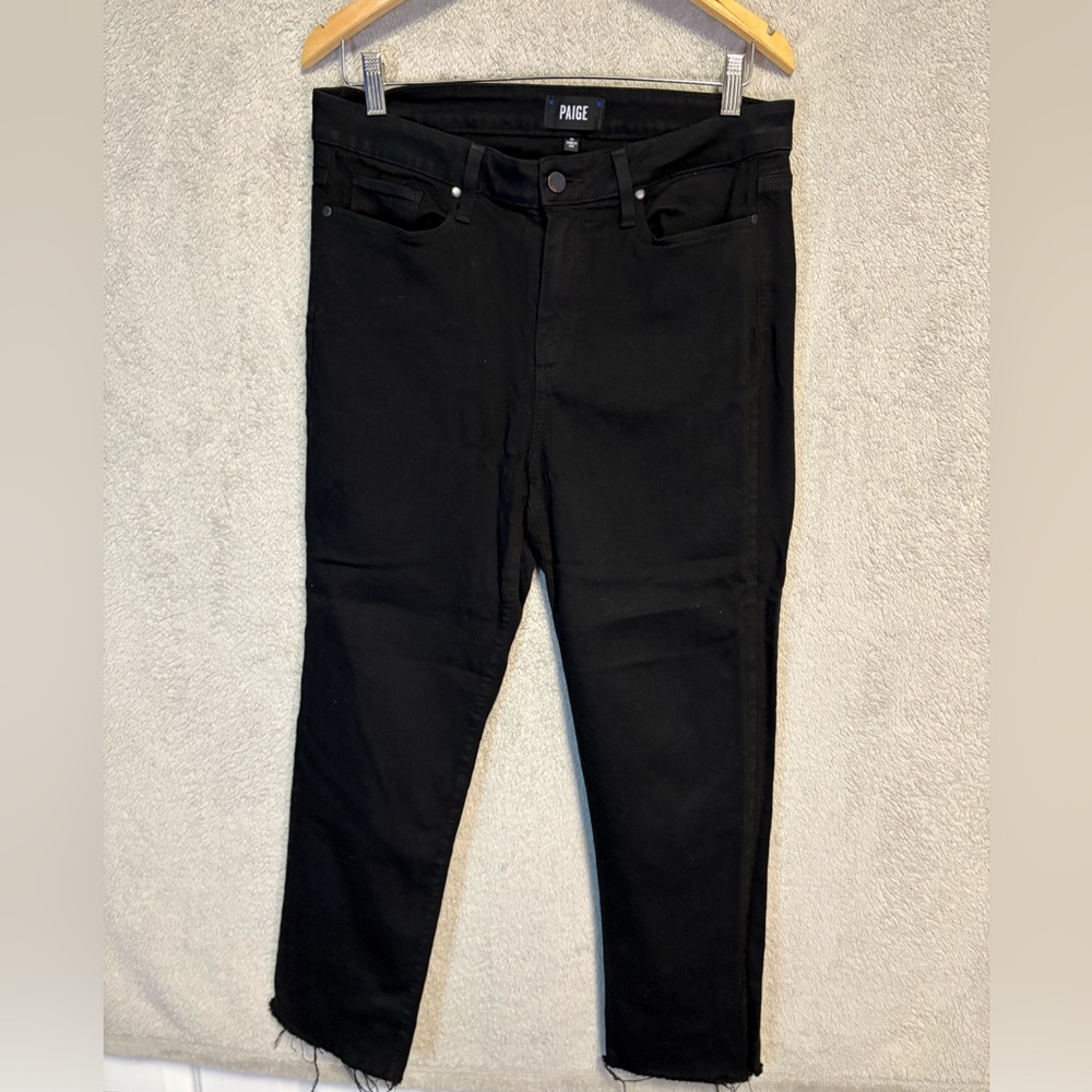 Paige (size 31) black, frayed-bottomed jeans